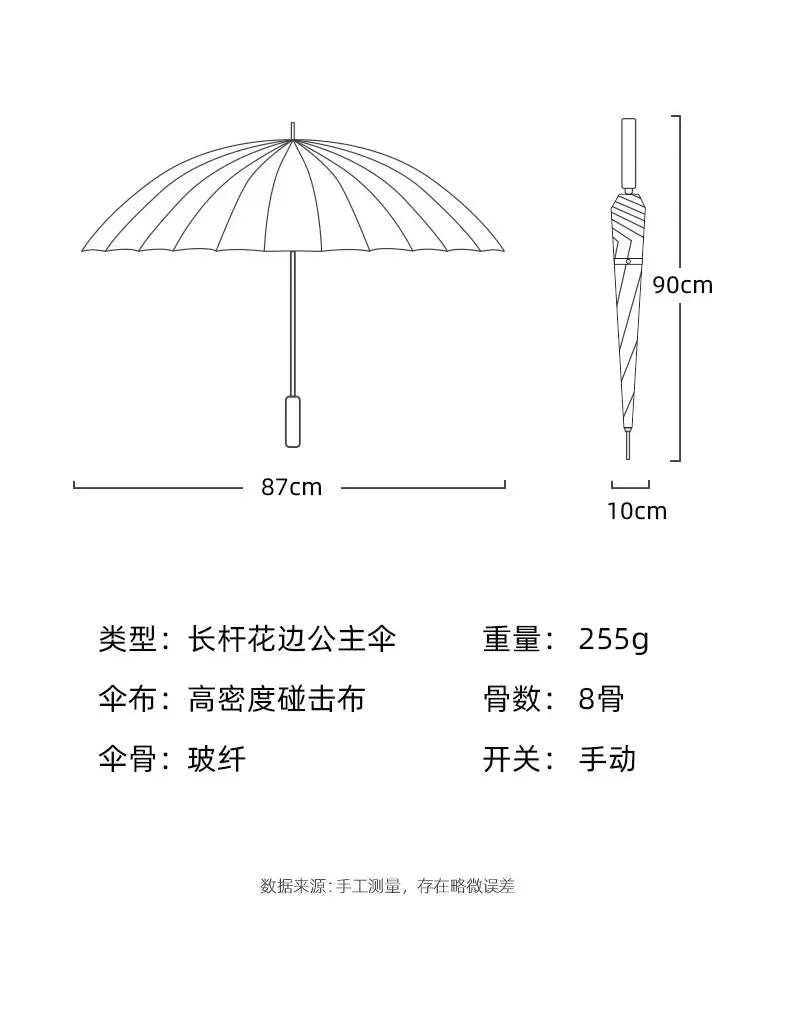 Pink Lace Lolita Umbrella, Long Handle Sun Parasol with Ruffled Edge, High Aesthetic Rain & Sun Umbrella for Women & Cosplay
