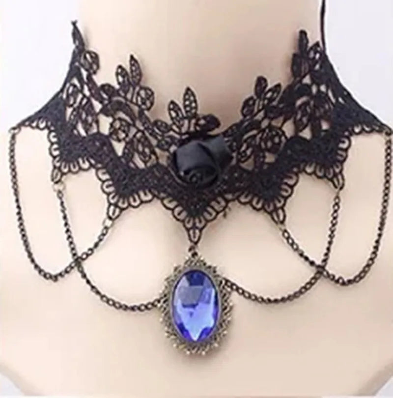Gothic Black Lace Choker Necklace For Women Vintage Tassel Clavicle Chain Halloween Collar Choker Steampunk Party Jewelry Gift