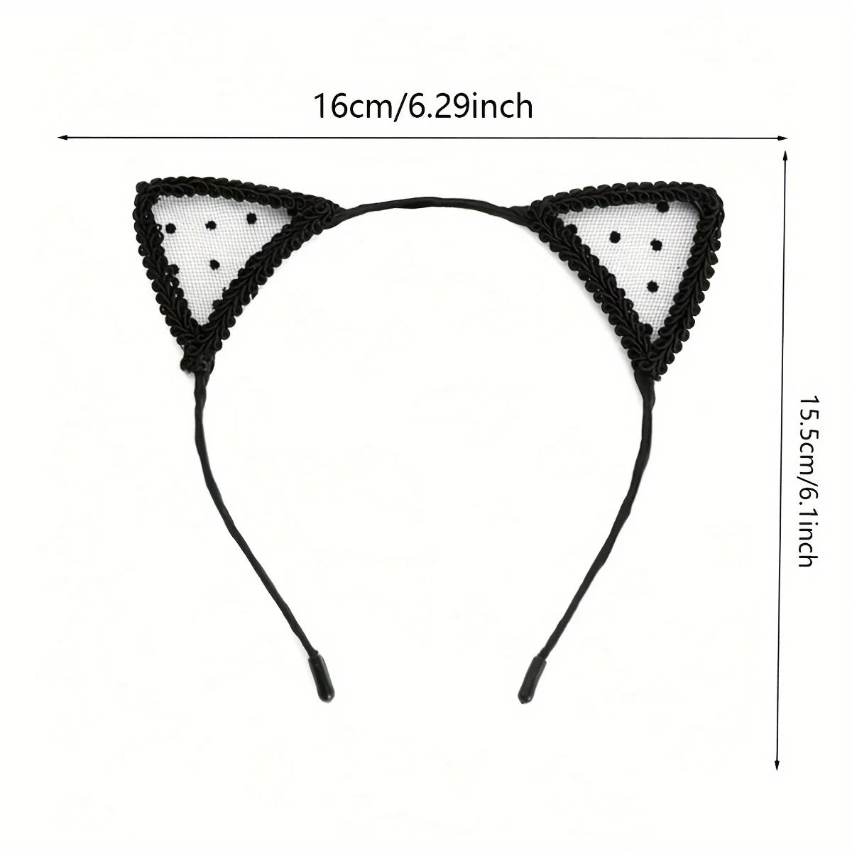 1 Black Polka Dot Cat Ear Headband - Stylish Polyester Hair Accessory, Perfect for Holidays, Parties, and Cosplay; Cute and Sexy