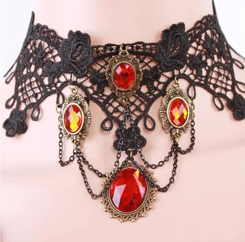 Gothic Black Lace Choker Necklace For Women Vintage Tassel Clavicle Chain Halloween Collar Choker Steampunk Party Jewelry Gift