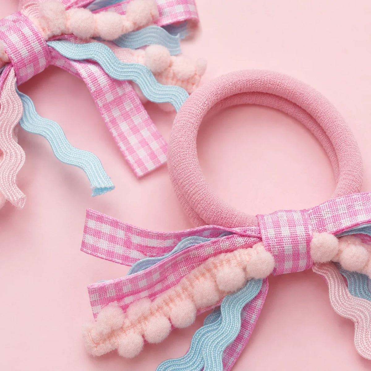 2Pcs/Set Coquette Aesthetic Gingham Bow Hair Ties Y2K Cheked Wave Ribbon Hair Elastics for Girls Kawaii Ponytail Holders