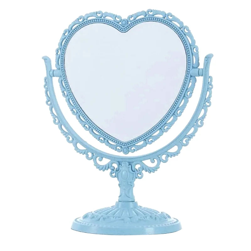 Desktop Makeup Mirror Heart Shape Makeup Vanity Portable Double-side Vanity Mirror Hand Mirror Cosmetic Compact Mirror For Women