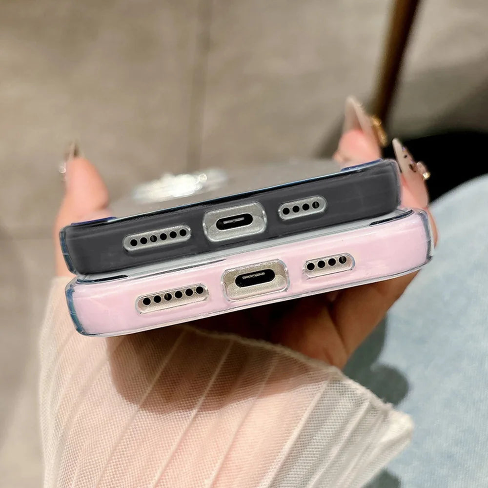 Cute Pink Bow Phone Case For iPhone 17 Pro Max Case iPhone 15 13 14 18 11 12 16 Pro Max Transparent 2 IN 1 Shockproof Soft Cover