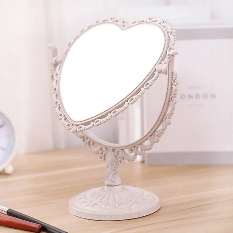 Desktop Makeup Mirror Heart Shape Makeup Vanity Portable Double-side Vanity Mirror Hand Mirror Cosmetic Compact Mirror For Women