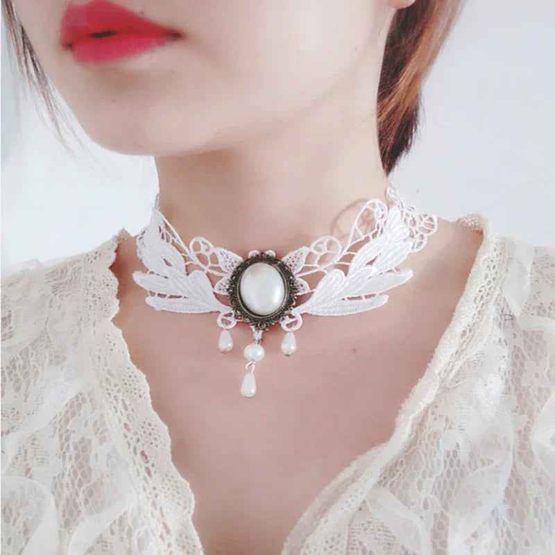 Gothic Black Lace Choker Necklace For Women Vintage Tassel Clavicle Chain Halloween Collar Choker Steampunk Party Jewelry Gift