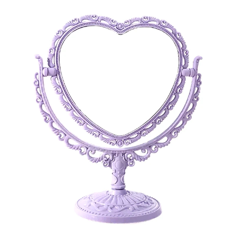 Desktop Makeup Mirror Heart Shape Makeup Vanity Portable Double-side Vanity Mirror Hand Mirror Cosmetic Compact Mirror For Women