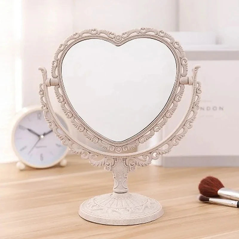 Desktop Makeup Mirror Heart Shape Makeup Vanity Portable Double-side Vanity Mirror Hand Mirror Cosmetic Compact Mirror For Women