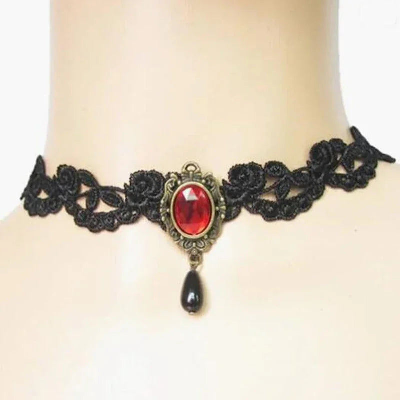 Gothic Black Lace Choker Necklace For Women Vintage Tassel Clavicle Chain Halloween Collar Choker Steampunk Party Jewelry Gift