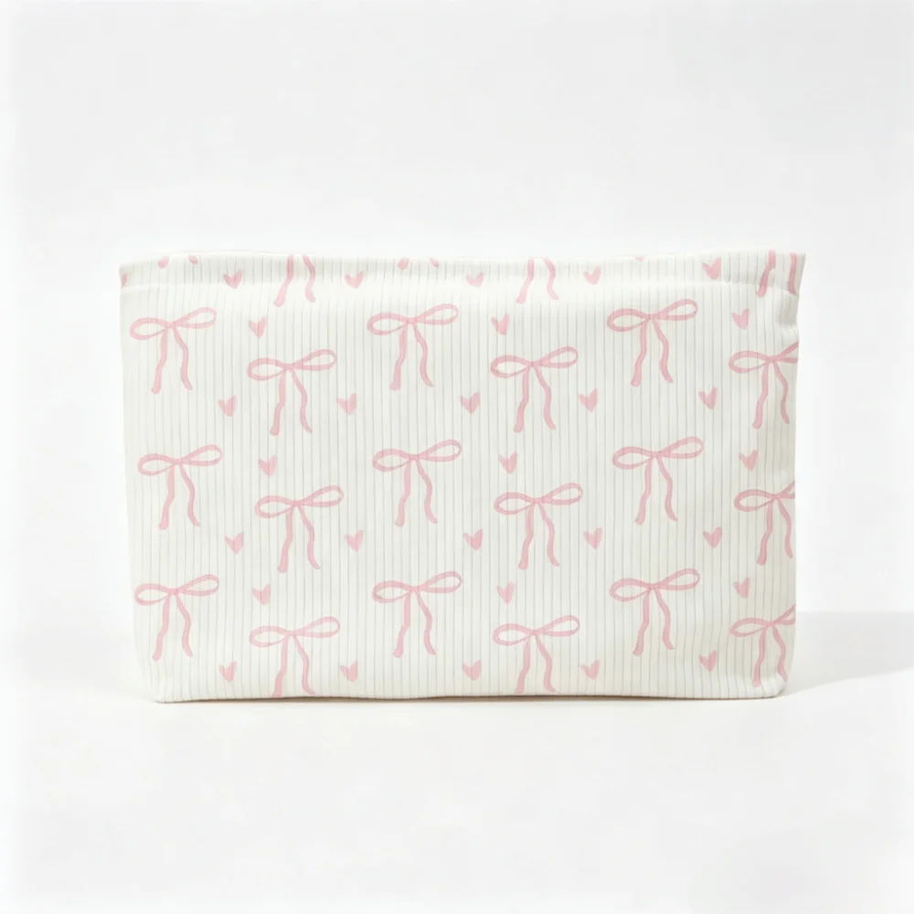 Pink Bow Corduroy Makeup Bag Corduroy Zipper Cosmetic Storage Bag Minimally Designed Lined Makeup Organizer