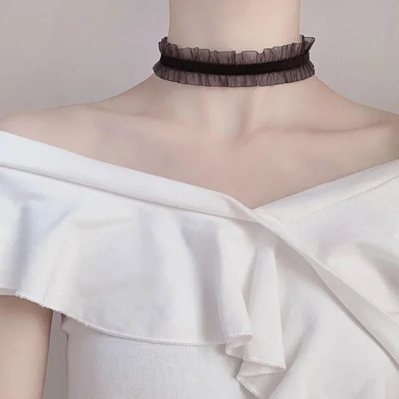 Gothic Black Lace Choker Necklace For Women Vintage Tassel Clavicle Chain Halloween Collar Choker Steampunk Party Jewelry Gift