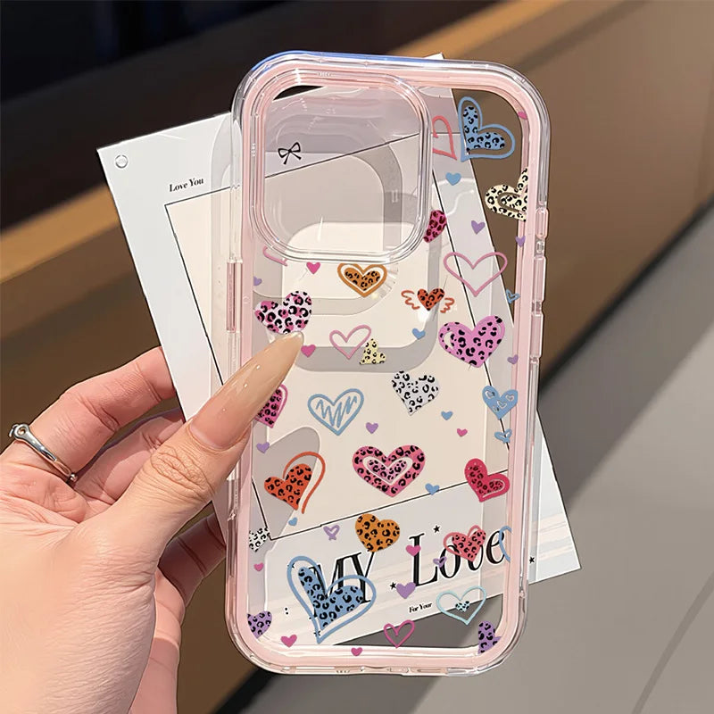 Cute Pink Bow Phone Case For iPhone 17 Pro Max Case iPhone 15 13 14 18 11 12 16 Pro Max Transparent 2 IN 1 Shockproof Soft Cover