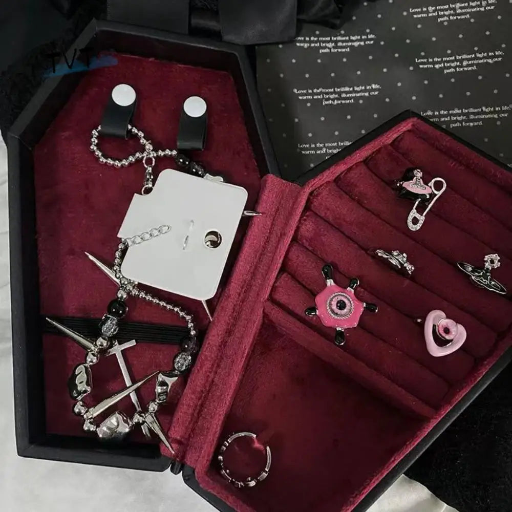 Gothic Coffin Jewelry Box Display Case Velvet Halloween Gift Packaging Box Trinkets Storage Leather Portable Jewelry Organizer