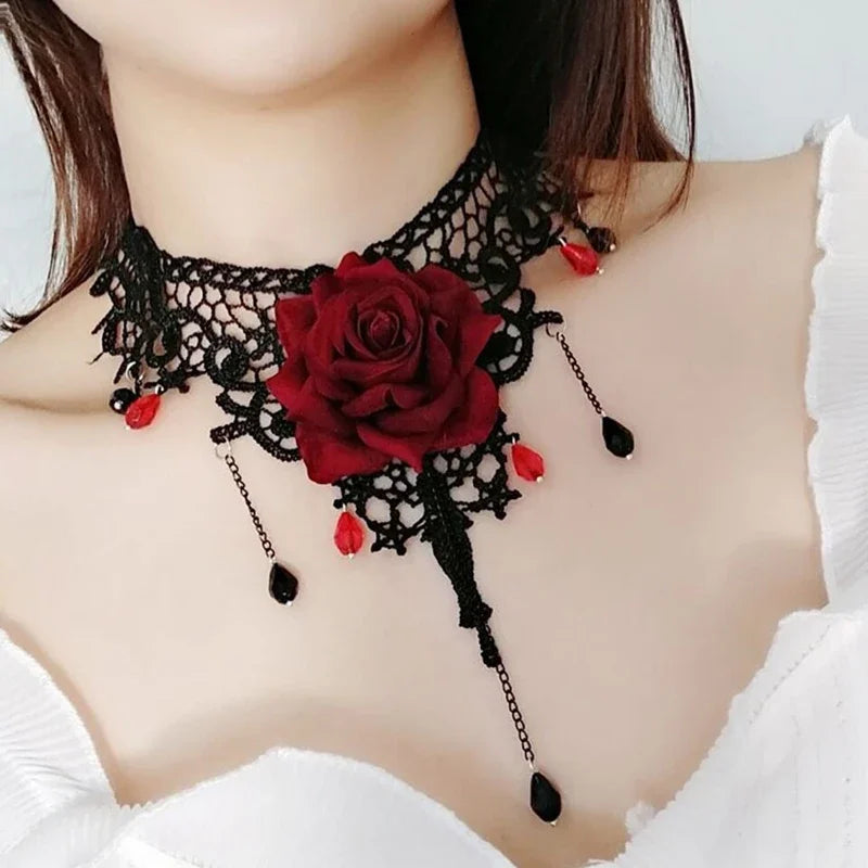 Gothic Black Lace Choker Necklace For Women Vintage Tassel Clavicle Chain Halloween Collar Choker Steampunk Party Jewelry Gift