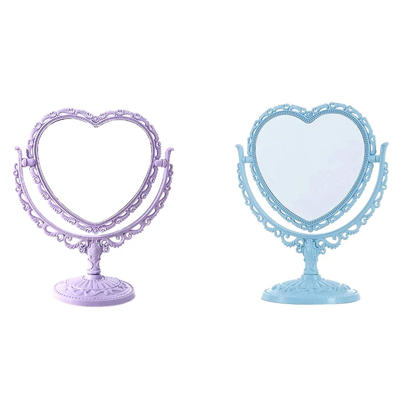 Desktop Makeup Mirror Heart Shape Makeup Vanity Portable Double-side Vanity Mirror Hand Mirror Cosmetic Compact Mirror For Women