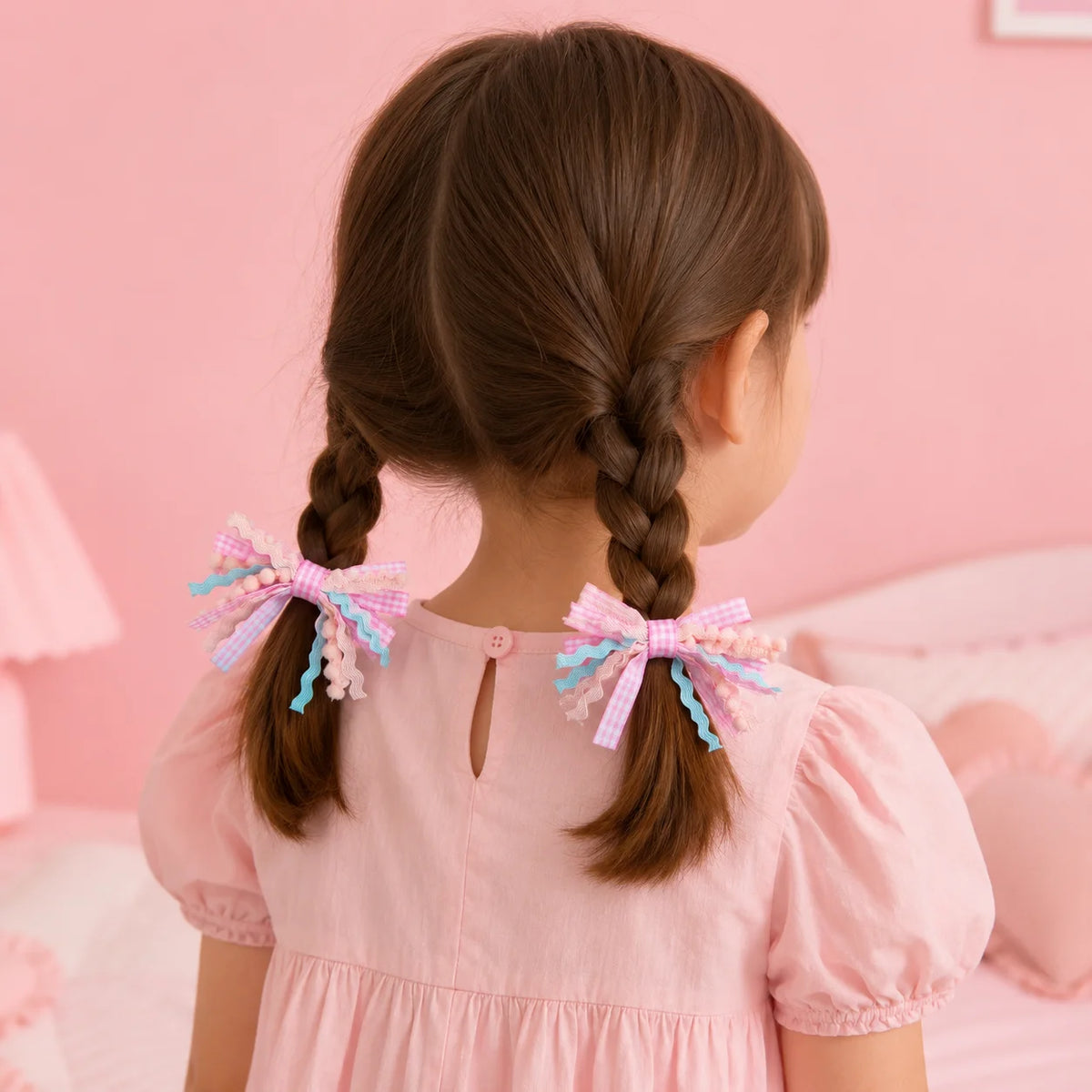2Pcs/Set Coquette Aesthetic Gingham Bow Hair Ties Y2K Cheked Wave Ribbon Hair Elastics for Girls Kawaii Ponytail Holders
