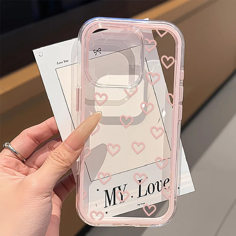 Cute Pink Bow Phone Case For iPhone 17 Pro Max Case iPhone 15 13 14 18 11 12 16 Pro Max Transparent 2 IN 1 Shockproof Soft Cover