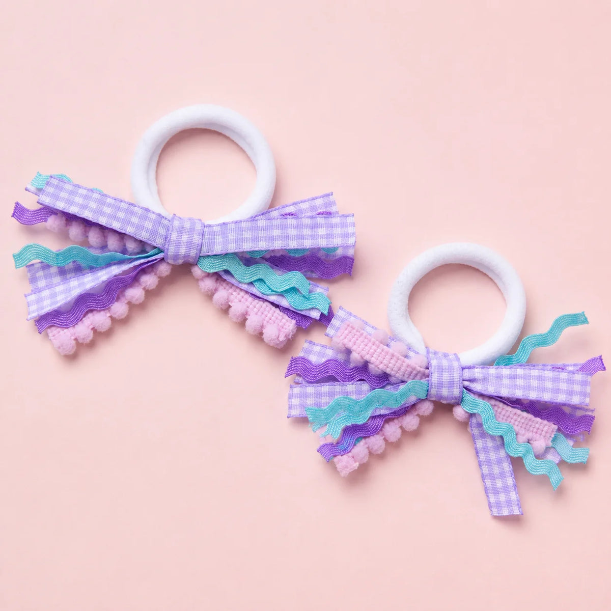2Pcs/Set Coquette Aesthetic Gingham Bow Hair Ties Y2K Cheked Wave Ribbon Hair Elastics for Girls Kawaii Ponytail Holders