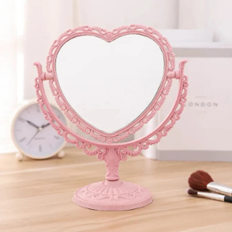 Desktop Makeup Mirror Heart Shape Makeup Vanity Portable Double-side Vanity Mirror Hand Mirror Cosmetic Compact Mirror For Women