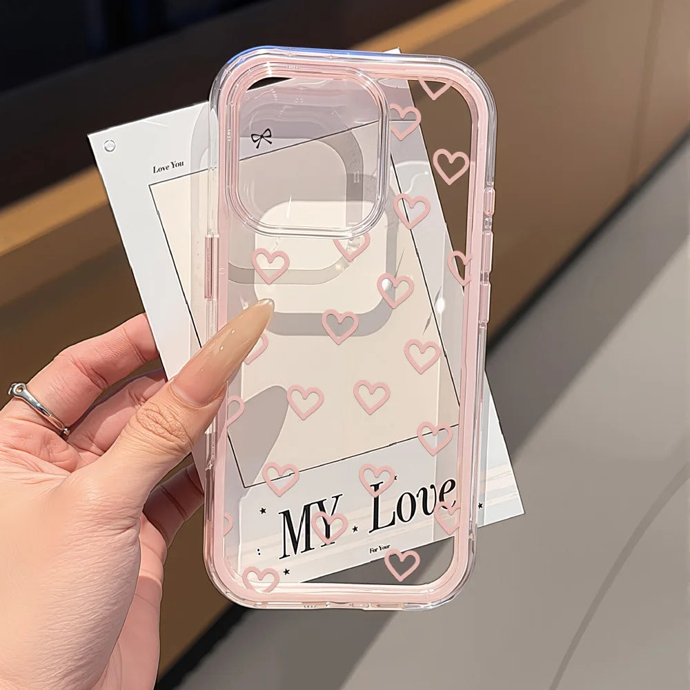 Cute Pink Bow Phone Case For iPhone 17 Pro Max Case iPhone 15 13 14 18 11 12 16 Pro Max Transparent 2 IN 1 Shockproof Soft Cover