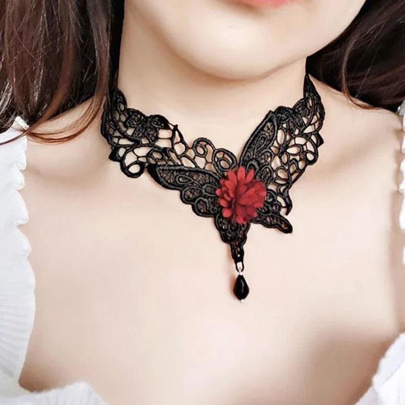 Gothic Black Lace Choker Necklace For Women Vintage Tassel Clavicle Chain Halloween Collar Choker Steampunk Party Jewelry Gift