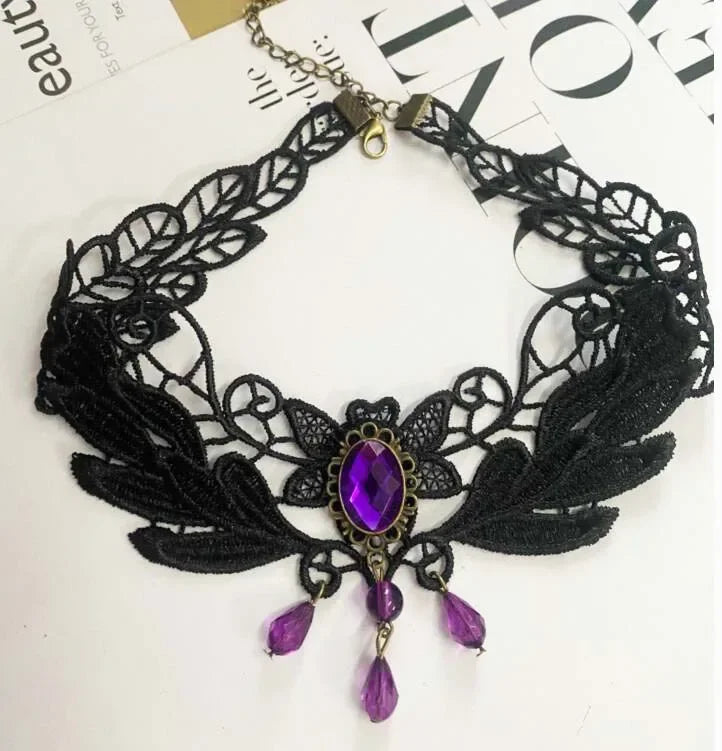 Gothic Black Lace Choker Necklace For Women Vintage Tassel Clavicle Chain Halloween Collar Choker Steampunk Party Jewelry Gift